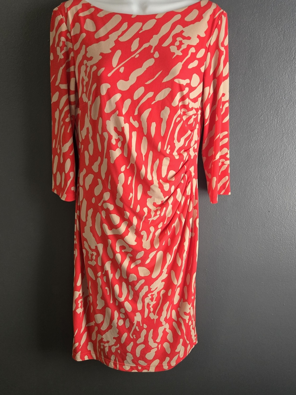 J. Howard Abstract Print Ruched Retro Elegance Chic Modern Office Dress 10